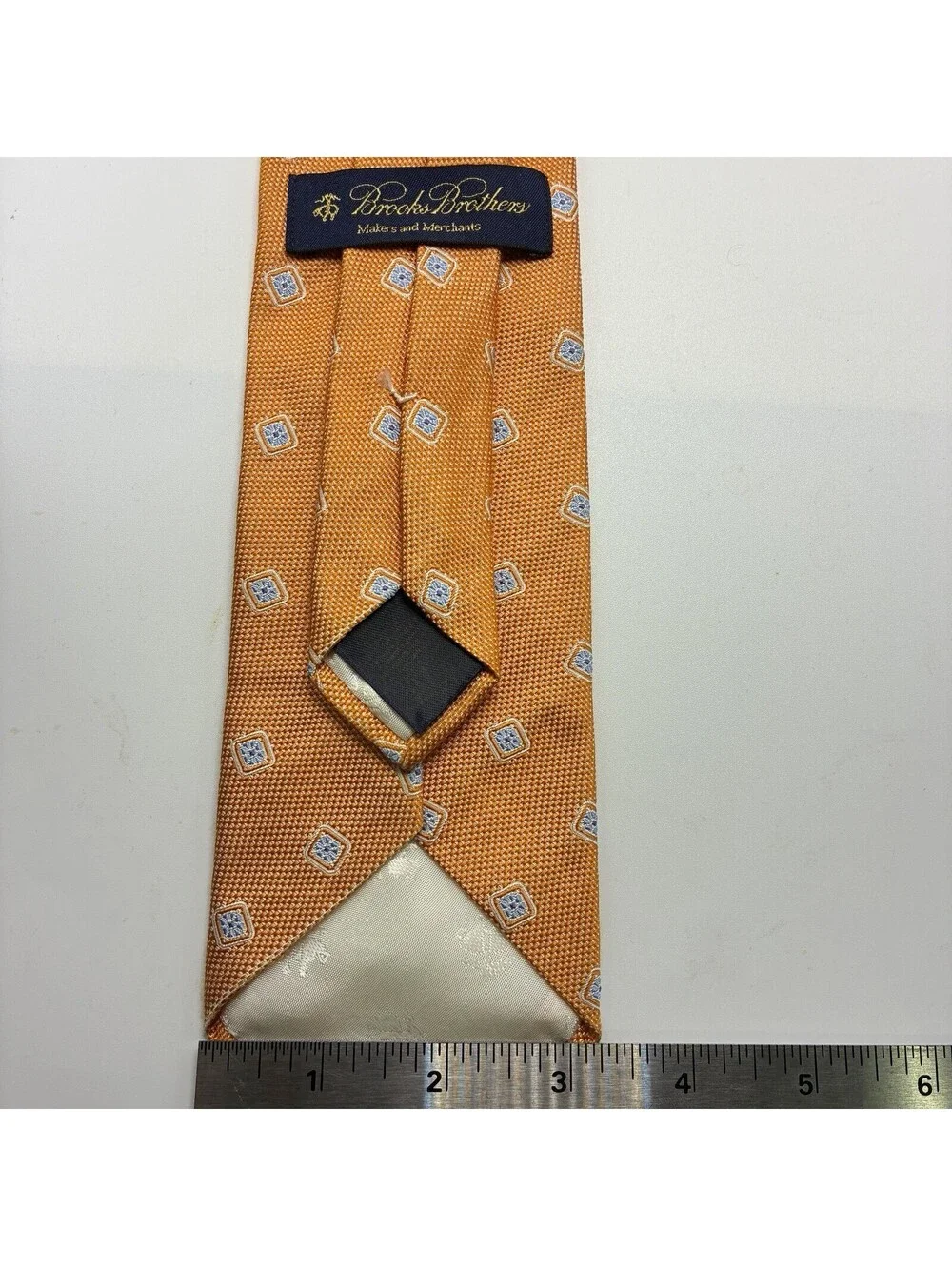Brooks Brothers Makers & Merchants Silk Tie Orange Geometric Pattern Print USA